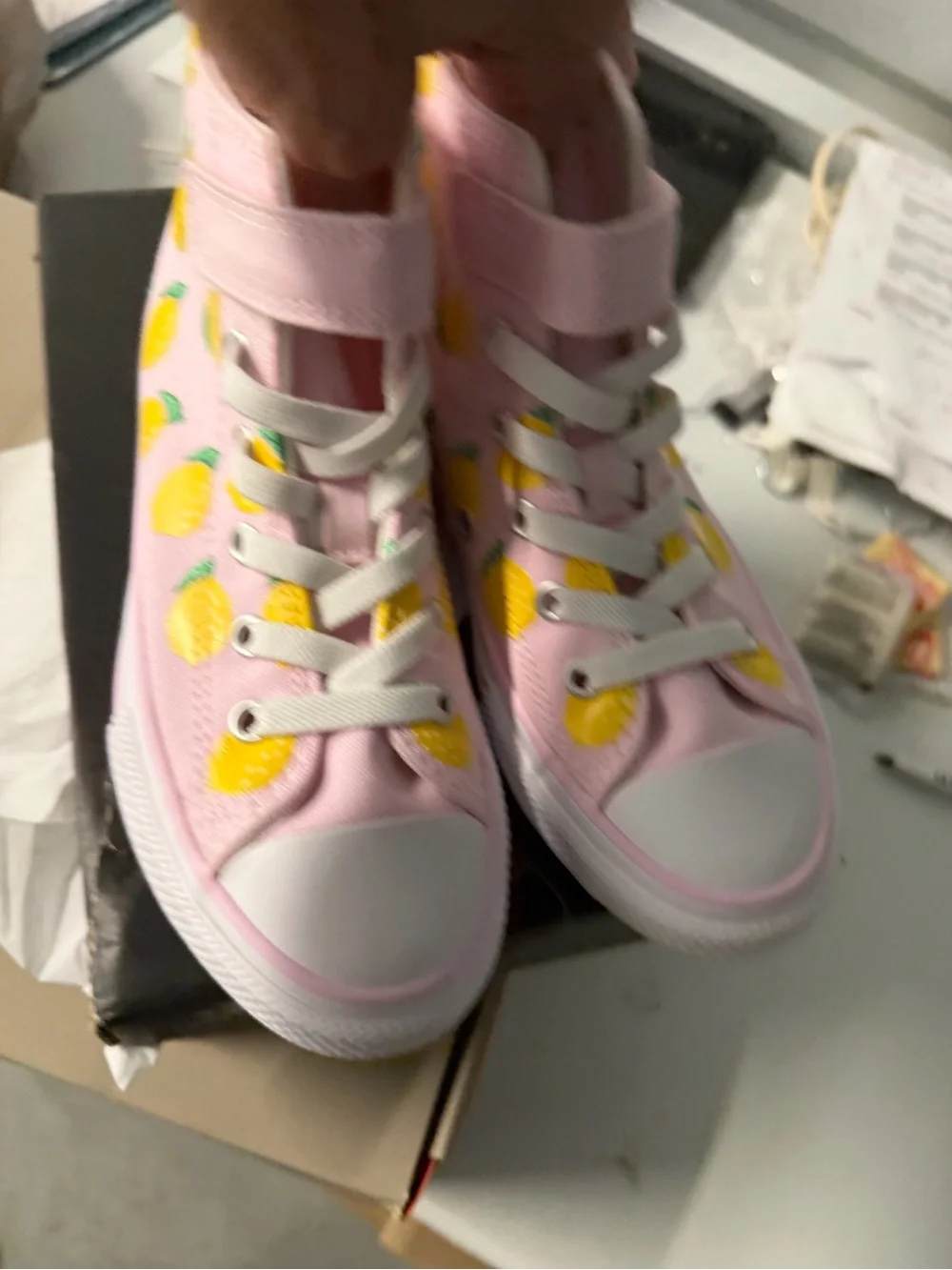 Kids Pink High-Top Sneakers with Yellow Lemon Print converse size 1/13 1/2 youth